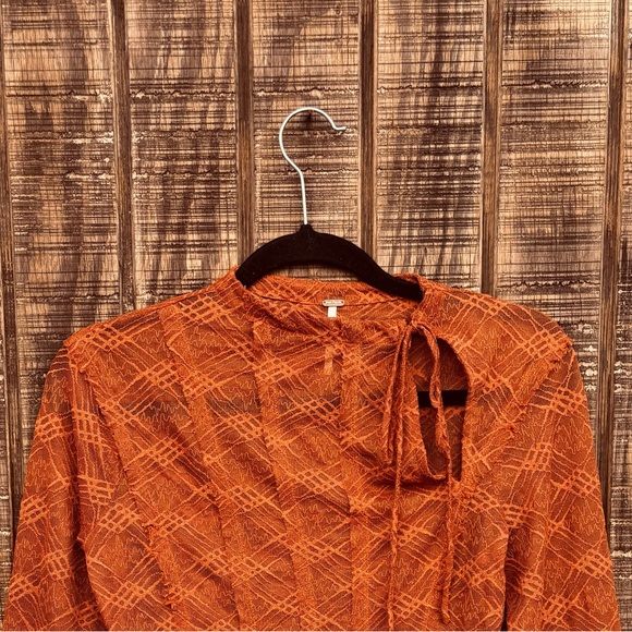 Free People Burnt Orange Mesh Bell Long Sleeve Blouse - Picture 4 of 14